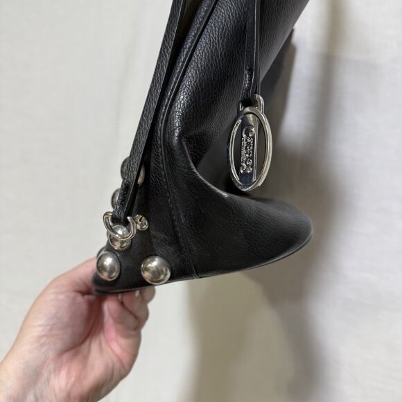 Carlos Santana Womens Purse Shoulder Bag Black Faux Leather Studded Bottom Studs - Picture 3 of 8